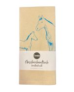 Geschirrtuch aus Leinen mit Pferdemotiv in Türkis - gefaltet